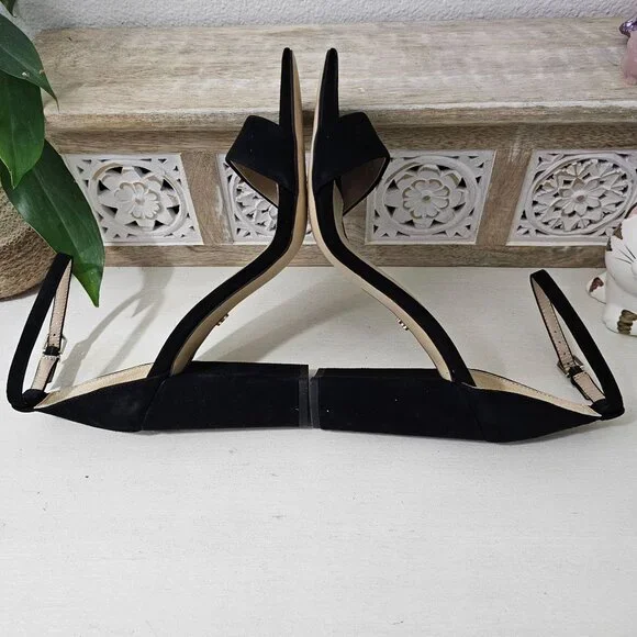 SAM EDELMAN Black Leather Suede Ankle Strap Block Heel Sandal Womens Sz 9.5 W - Picture 9 of 9
